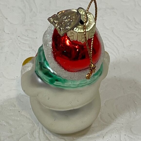VTG Snowman Hand Blown Glass Glitter Christmas Tree Ornament 2"x3.25" - Picture 4 of 10